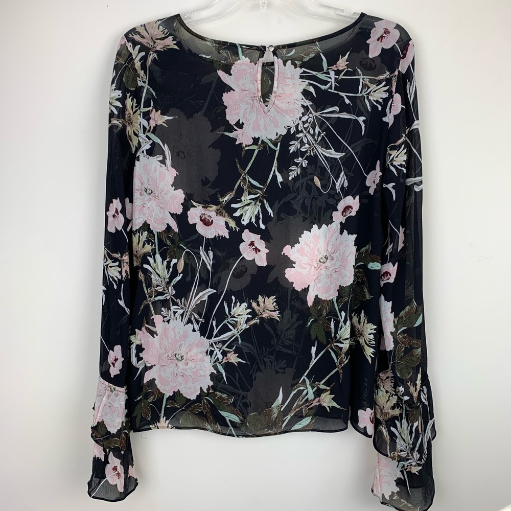 Lucky Brand Floral Pattern Ruffle Sleeve Blouse